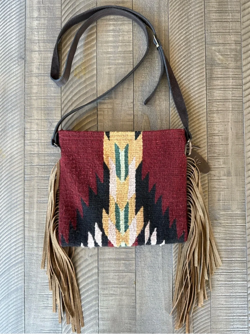 MZ Made Fringe - Wool Brisas Pattern Handwoven Crossbody Bag Purse